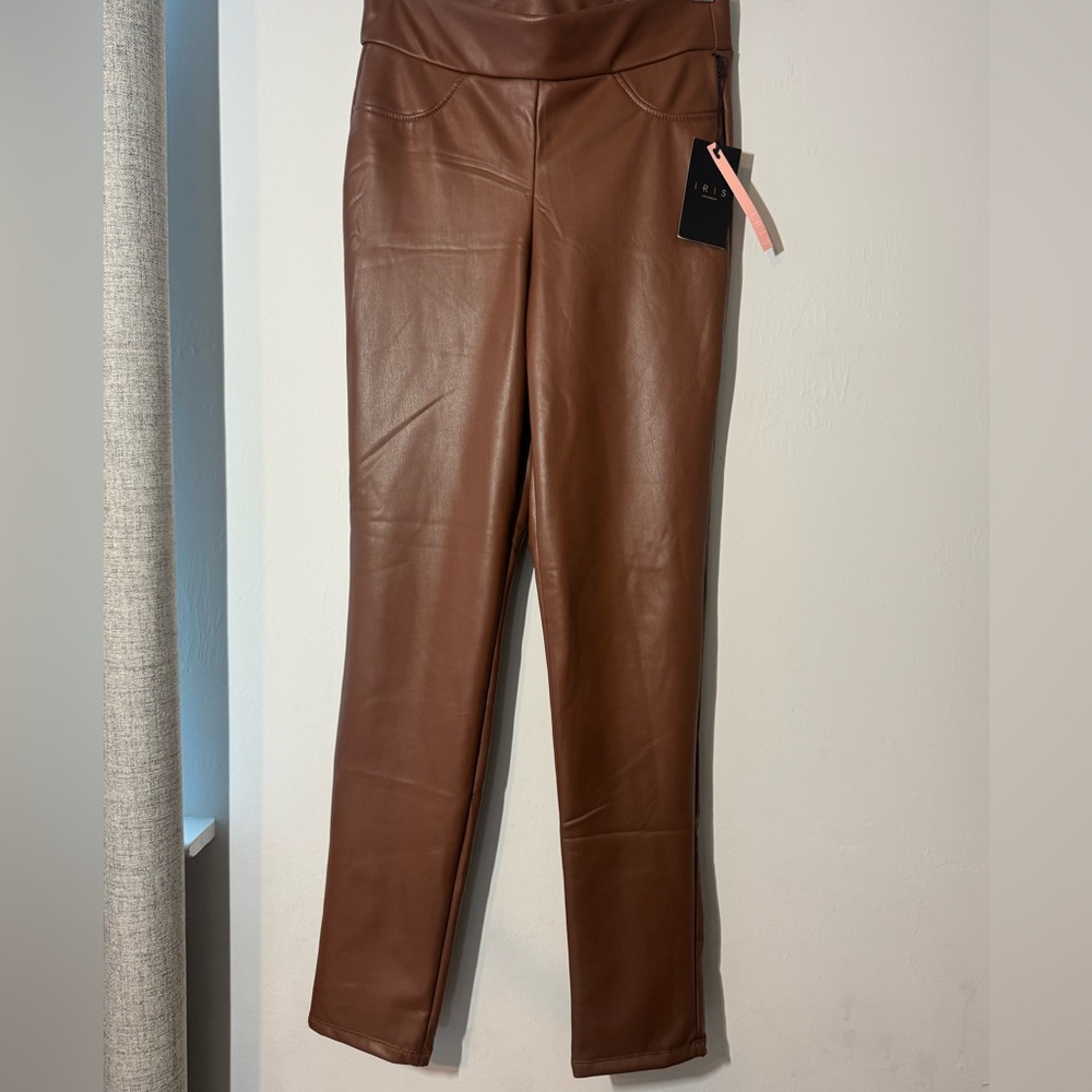 iris Chocolate Brown Straight-Leg Faux-Leather Pants - Picture 5 of 8